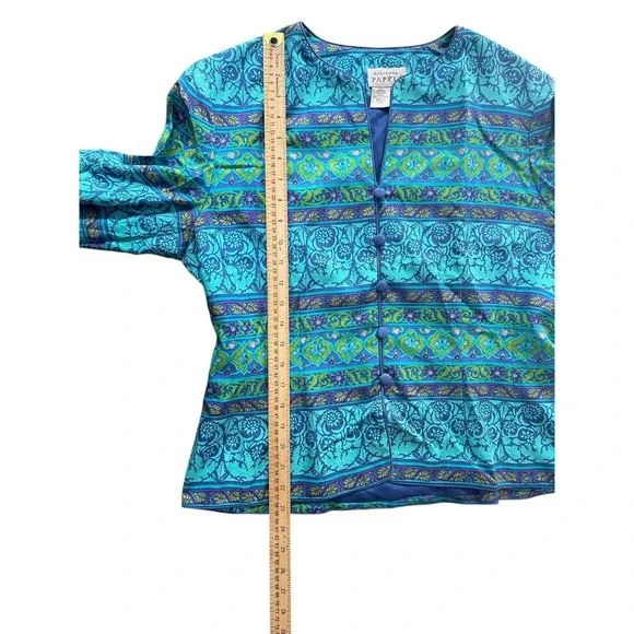 Adrianna Papell size 14 floral 100% silk vintage collarless blazer jacket - Picture 3 of 7